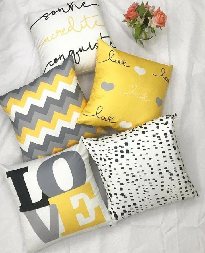 Grey Gold Love Cushion Cover Pack of 5