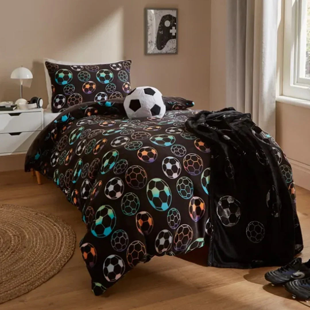 Black Football Kids Single Bed Sheet