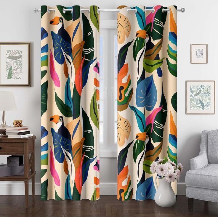 Colorful tropical plant Curtains with Stainless Steel Eyelets (Pack of 2)