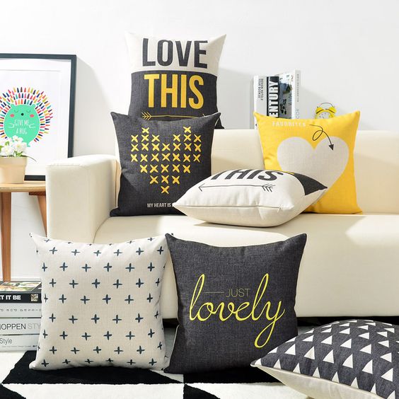 Alphabet Yellow Cushion Covers (Pack of 6)