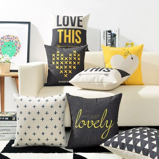 Alphabet Yellow Cushion Covers (Pack of 6)