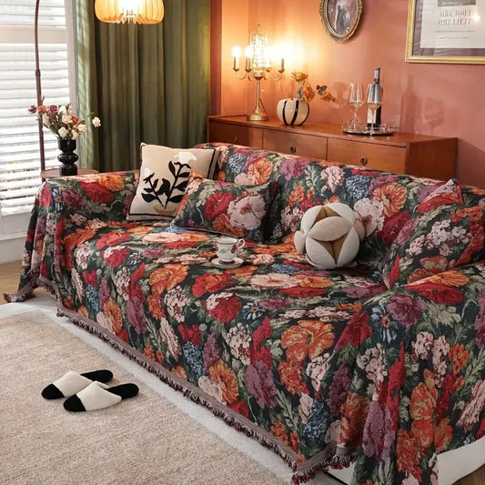 Floral Red Flower Sofa Cover